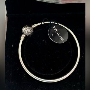 PANDORA Beauty & Beast Bangle Bracelet, Pave SS Rose Clasp #590748CZ-17, NWT!